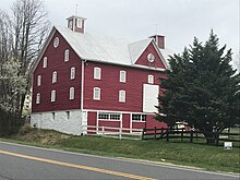 old freshly painted red barn