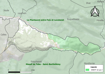 Carte des ZNIEFF de type 1 sur la commune.