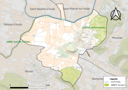 Carte des ZNIEFF de type 2 sur la commune.