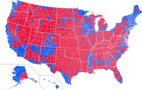 Results by county. Blue denotes counties that went to Obama; red denotes counties that went to Romney. Hawaii, Massachusetts, Rhode Island, and Vermont had all counties go to Obama. Oklahoma, Utah, and West Virginia had all counties go to Romney.