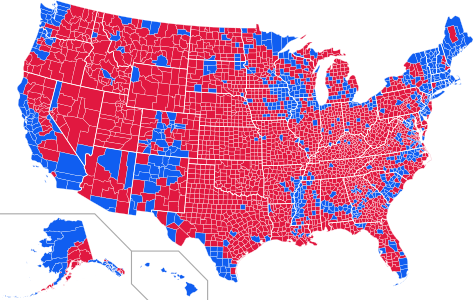 Results by county. Blue denotes counties that went to Obama; red denotes counties that went to Romney. Hawaii, Massachusetts, Rhode Island, and Vermont had all counties go to Obama. Oklahoma, Utah, and West Virginia had all counties go to Romney.