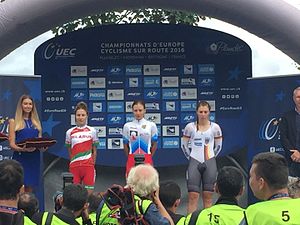 Podium of the under-23 classification (from left to right): Ksenyia Tuhai, Anastasiia Iakovenko and Lisa Klein