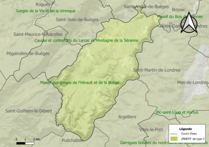 Carte de la ZNIEFF de type 2 sur la commune.