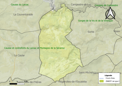 Carte des ZNIEFF de type 2 sur la commune.