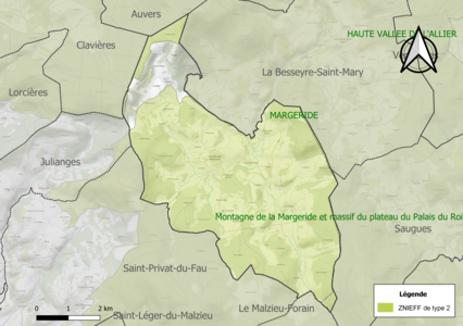 Carte des ZNIEFF de type 2 sur la commune.