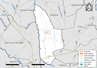 Carte en couleur présentant le réseau hydrographique de la commune