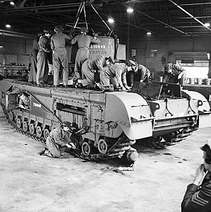 Auxiliary Territorial Service women working on a tank, by Lt. Taylor (restored by Adam Cuerden)