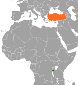 Map indicating locations of Burundi and Turkey