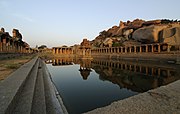 The pushkarani, or tank, located on the eastern side of Krishna temple in Hampi, Karnataka, the seat of the Vijayanagara Empire