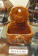 Match holder, John E. Jeffords & Co. Philadelphia City Pottery, c. 1870, lead-glazed yellow earthenware, Rockingham glaze