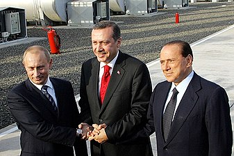 Berlusconi med den ryske presidenten Vladimir Putin och turkiske premiärministern Recep Tayyip Erdoğan den 17 november 2005.