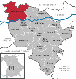 Läget för Rennertshofen i Landkreis Neuburg-Schrobenhausen