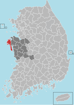 Taean-guns läge i Södra Chungcheong och Sydkorea