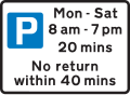 Parking for all vehicles, with restrictions on length of waiting time and return period (not necessarily free, though the sign must state if not free)