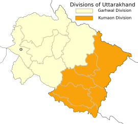 Регіони Гархвал і Кумаон на мапі штату Уттаракханд