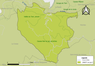 Carte des ZNIEFF de type 2 de la commune.