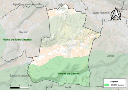 Carte de la ZNIEFF de type 1 sur la commune.