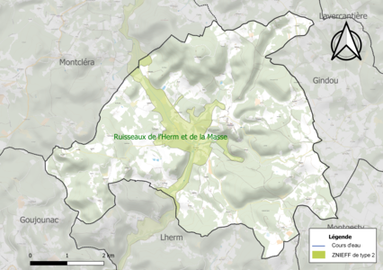 Carte de la ZNIEFF de type 2 sur la commune.