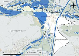 Carte en couleur présentant le réseau hydrographique de la commune