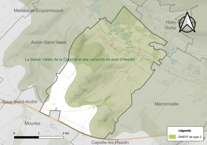 Carte des ZNIEFF de type 2 sur la commune.