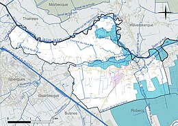 Carte en couleur présentant le réseau hydrographique de la commune