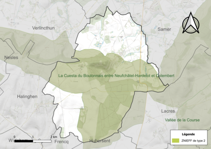 Carte de la ZNIEFF de type 2 sur la commune.