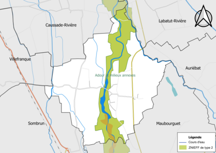 Carte de la ZNIEFF de type 2 sur la commune.