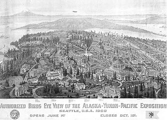 Bird's eye view wood-engraving of the Alaska-Yukon-Pacific Exposition, 1909