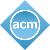 "acm" in blue circle with gray rim, surrounded by blue diamond