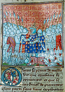part of an illuminated manuscript showing King John being captured
