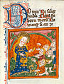 Santa Clara repartiendo limosna, códice medieval.