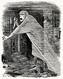 Cartoon depicting Jack the Ripper as a phantom stalking Whitechapel