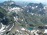 View from Malgina Devil's Lace of Malgina Lake (bottom) and Gelt Lake (top)