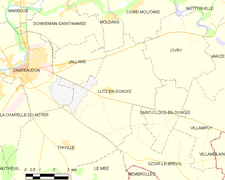 Carte de la commune de Lutz-en-Dunois, 2012.