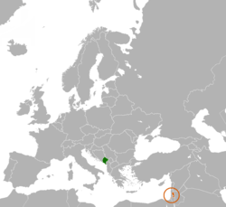 Map indicating locations of Montenegro and Palestine