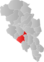 Mapa do condado de Oppland com Nord-Aurdal em destaque.