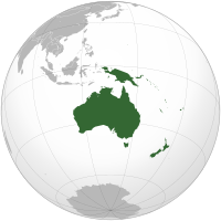 An orthographic projection of geopolitical Oceania.