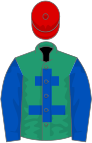Emerald green, royal blue cross of lorraine and sleeves, red cap