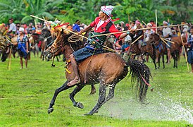 Cavalier avec une sagaie, au galop