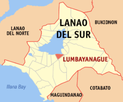 Map of Lanao del Sur with Lumbayanague highlighted