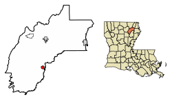 Location of Mangham in Richland Parish, Louisiana.
