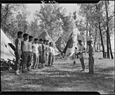 A 5-day Boy Scout Camp on the bank of the Mississippi River was composed of nearly a hundred boys from the Rohwer Center, a few less form the Jerome Center, together with a small troop from the nearby town of Arkansas City in August 1943