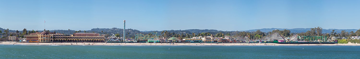 A panoramic view of the Boardwalk from the pier, Boardwalk's Coconut Grove on the left