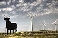 Image 34Wind turbines are typically installed in windy locations. In the image, wind power generators in Spain, near an Osborne bull. (from Wind power)