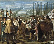 委拉斯開茲的《布雷達的投降（英语：The Surrender of Breda）》，307 × 367cm，約繪於1634－1635年，1819年始藏，專為腓力四世所作，來自布恩·麗池宮的君王大廳[63]
