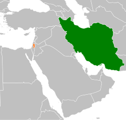 Map indicating locations of Iran and Palestine