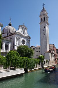 White church on a canal