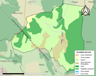 Carte en couleurs présentant l'occupation des sols.