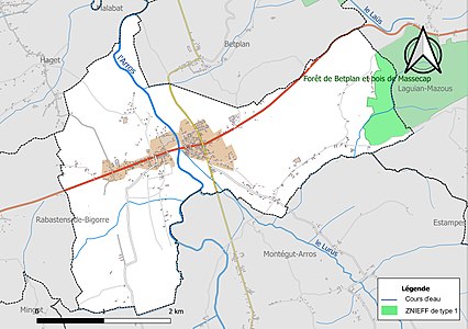 Carte de la ZNIEFF de type 1 sur la commune.