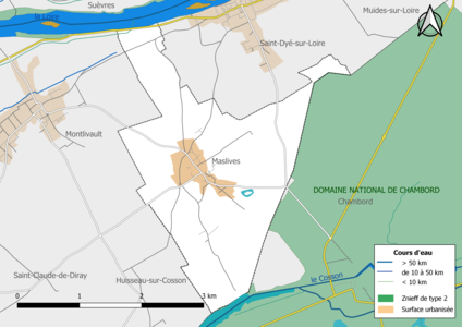 Carte des ZNIEFF de type 2 localisées sur la commune[Note 2].